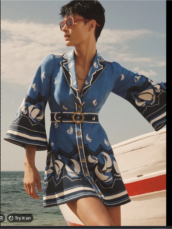 Zimmermann Handbags - Zimmermann Blue boat Print Belted Shirt Dress